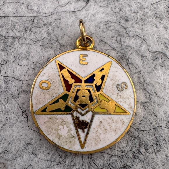 Other | Order Of The Eastern Star Oes Gold Tone Pendant Vintage Enamel ...